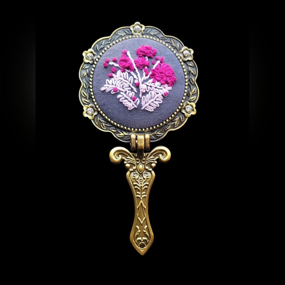 NO LONGER AVAILABLE Something Pink | Hand Embroidered Hand Mirror | Hale Finery